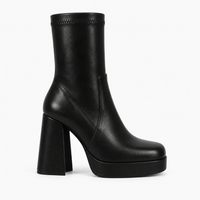 Women's Black Leather Block-Heeled Boots