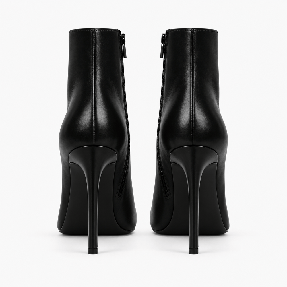 Women's Black Leather Heeled Ankle Boots
