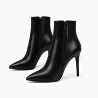 Women's Black Leather Heeled Ankle Boots