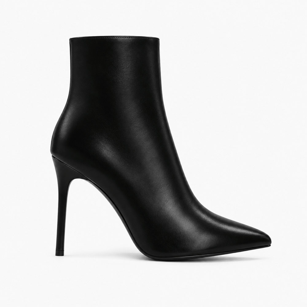 Women's Black Leather Heeled Ankle Boots