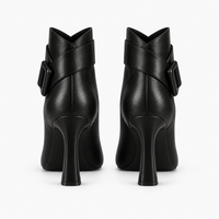 Women's Black Leather Heeled Boots