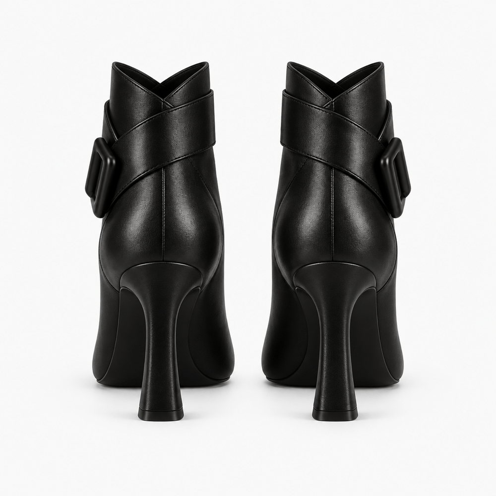 Women's Black Leather Heeled Boots