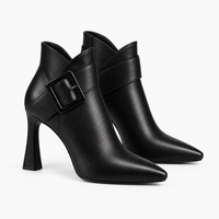 Women's Black Leather Heeled Boots
