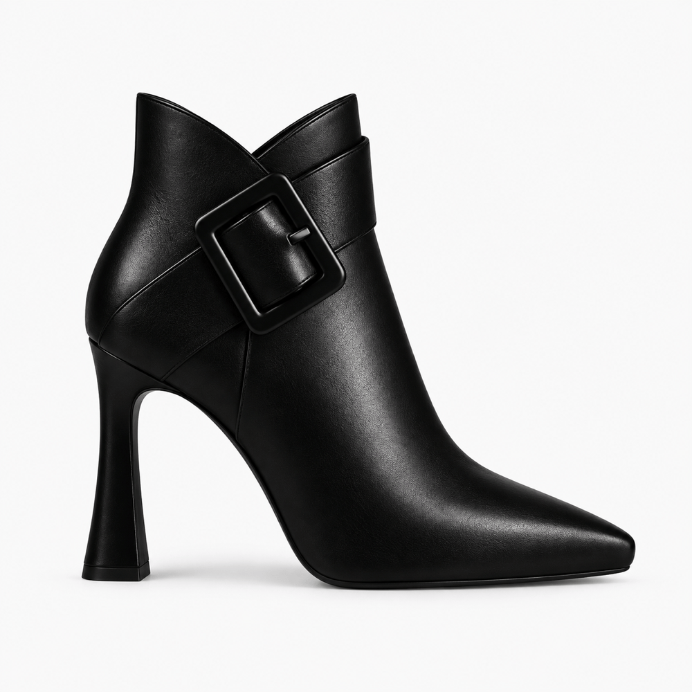 Women's Black Leather Heeled Boots