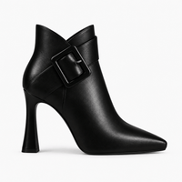 Women's Black Leather Heeled Boots