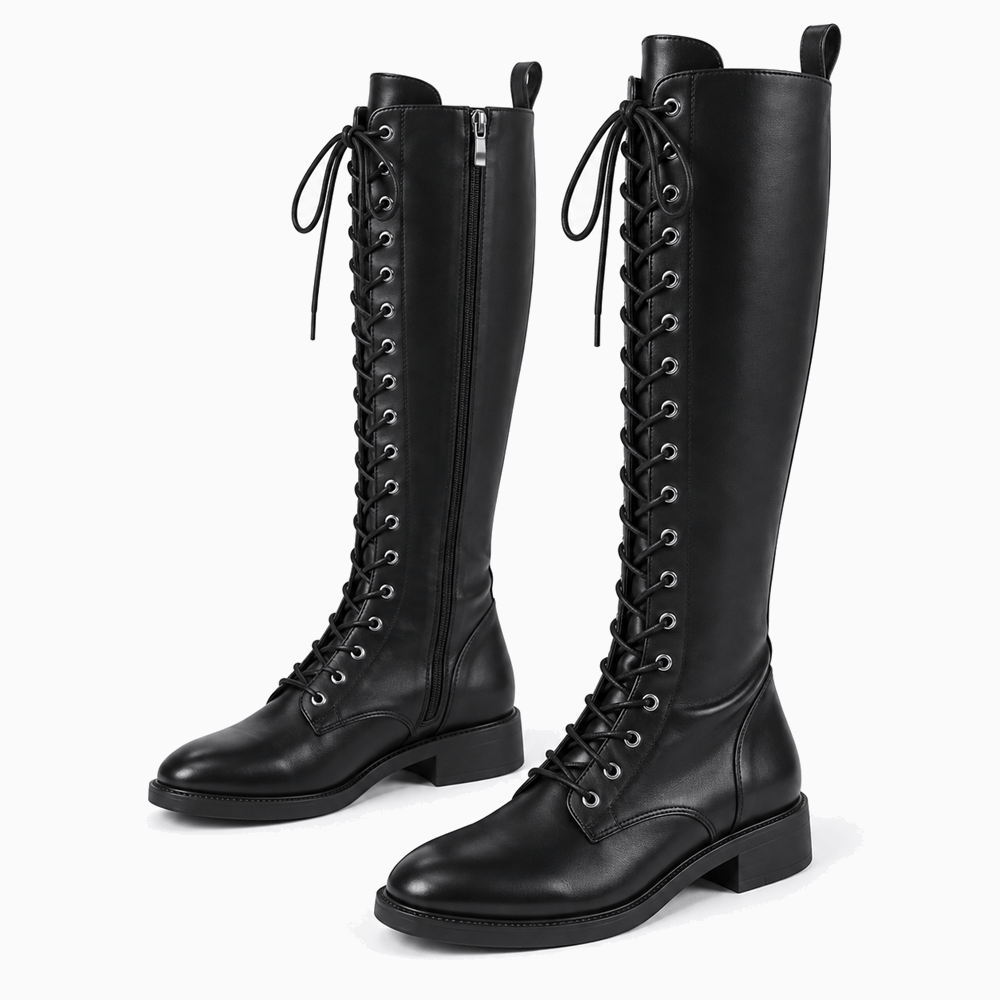 Women's Black Leather Lace-Up Ankle Boots