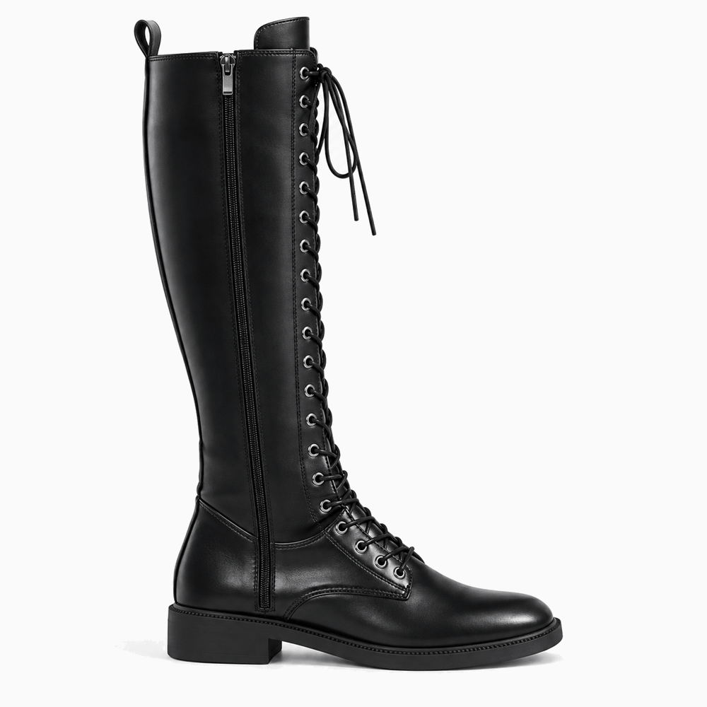 Women's Black Leather Lace-Up Ankle Boots