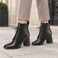 Women's Black Leather Lace-Up Boots