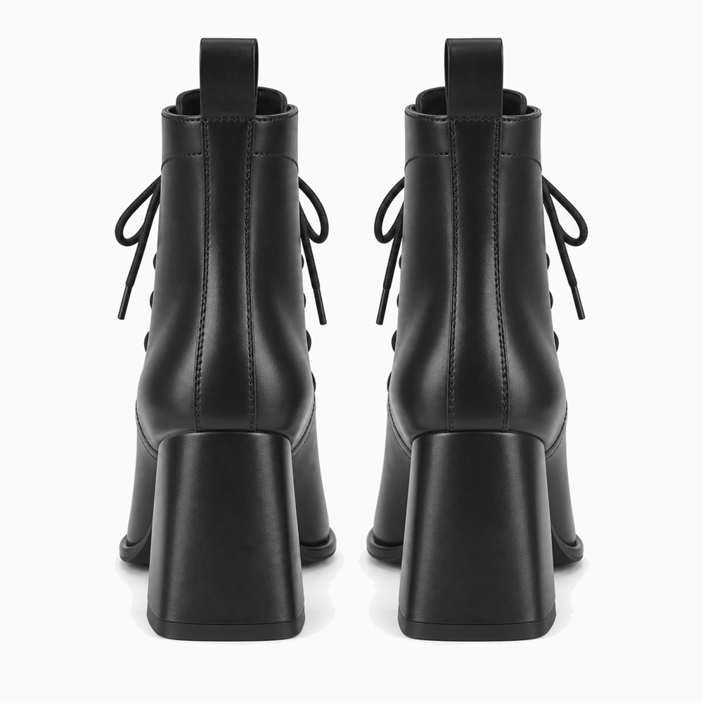 Women's Black Leather Lace-Up Boots