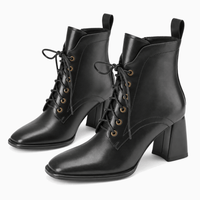 Women's Black Leather Lace-Up Boots