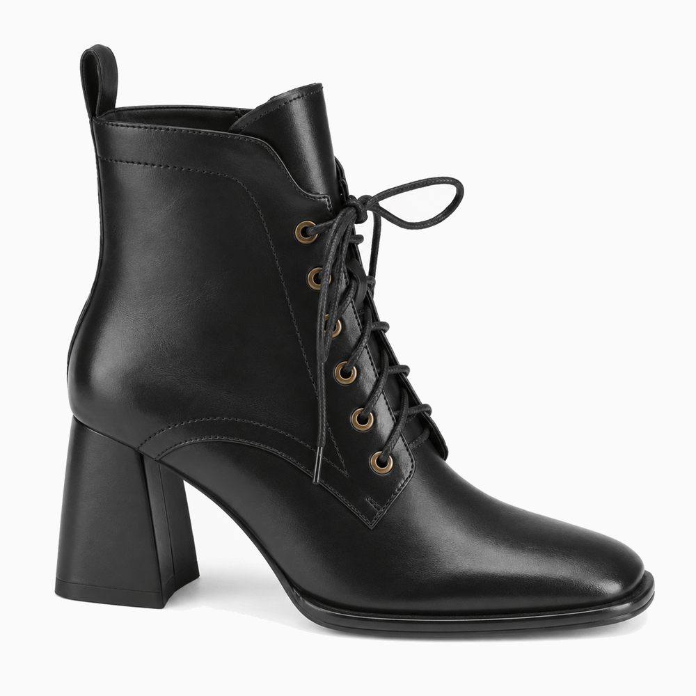 Women's Black Leather Lace-Up Boots