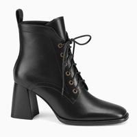 Women's Black Leather Lace-Up Boots