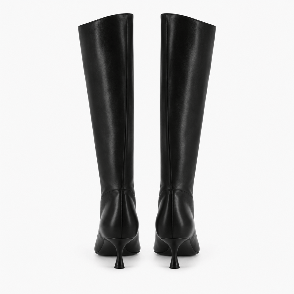 Women's Black Leather Slim-Heeled Boots