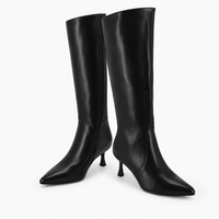 Women's Black Leather Slim-Heeled Boots