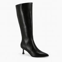 Women's Black Leather Slim-Heeled Boots