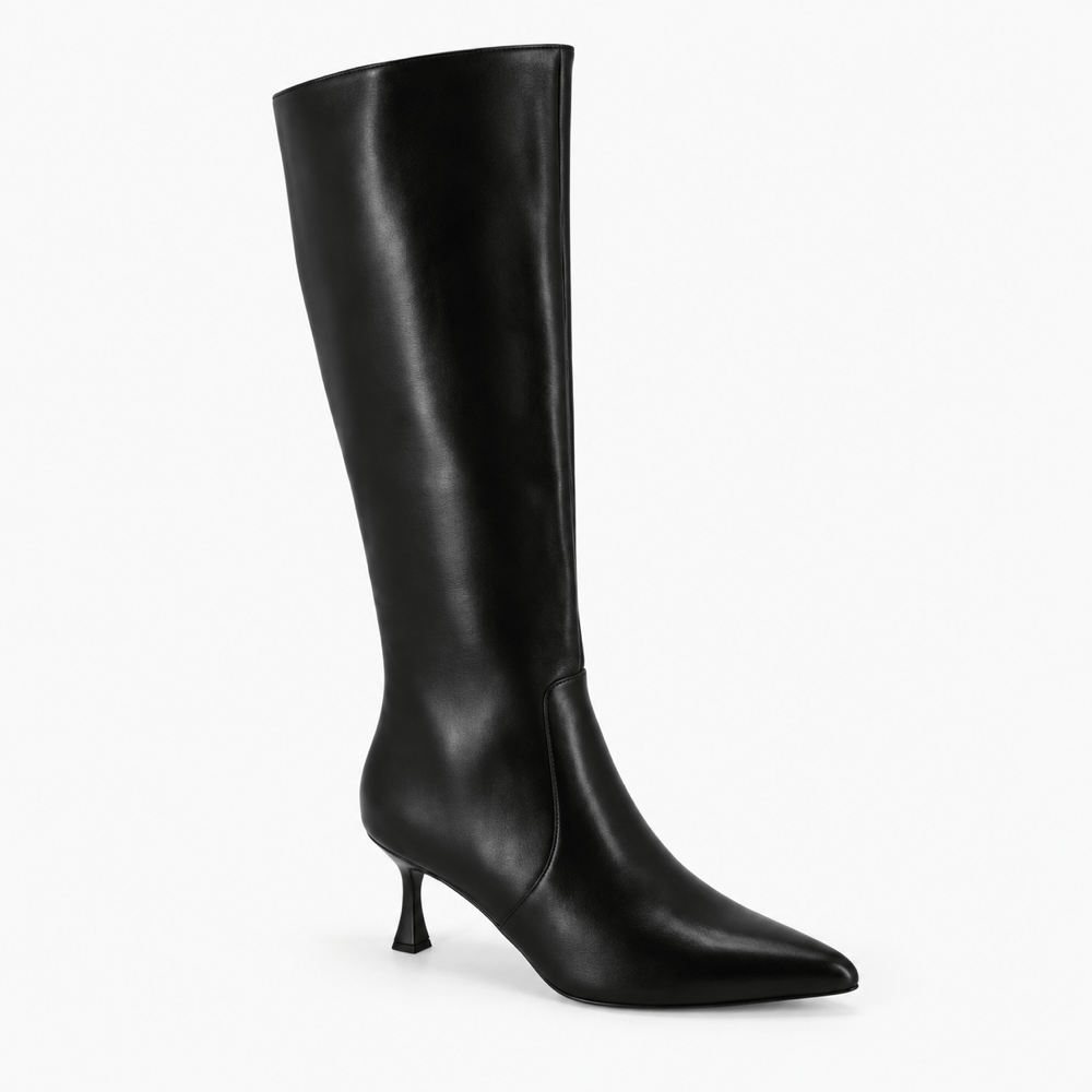 Women's Black Leather Slim-Heeled Boots