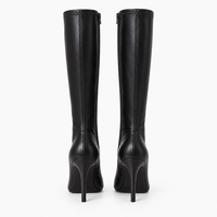 Women's Black Leather Stiletto-Heeled Boots