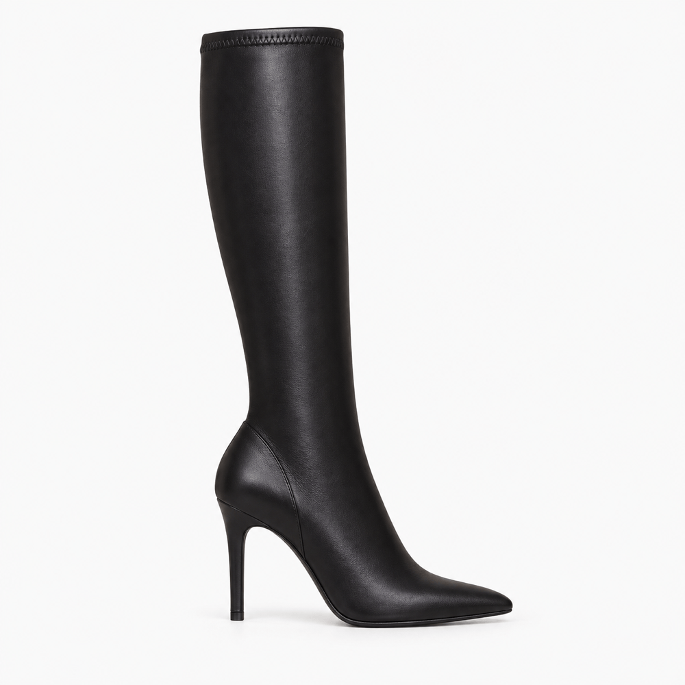 Women's Black Leather Stiletto-Heeled Boots