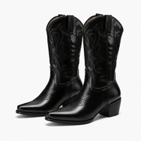 Women's Black Leather Western Ankle Boots