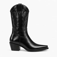 Women's Black Leather Western Ankle Boots