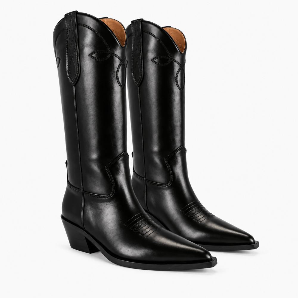 Women's Black Leather Western Boots