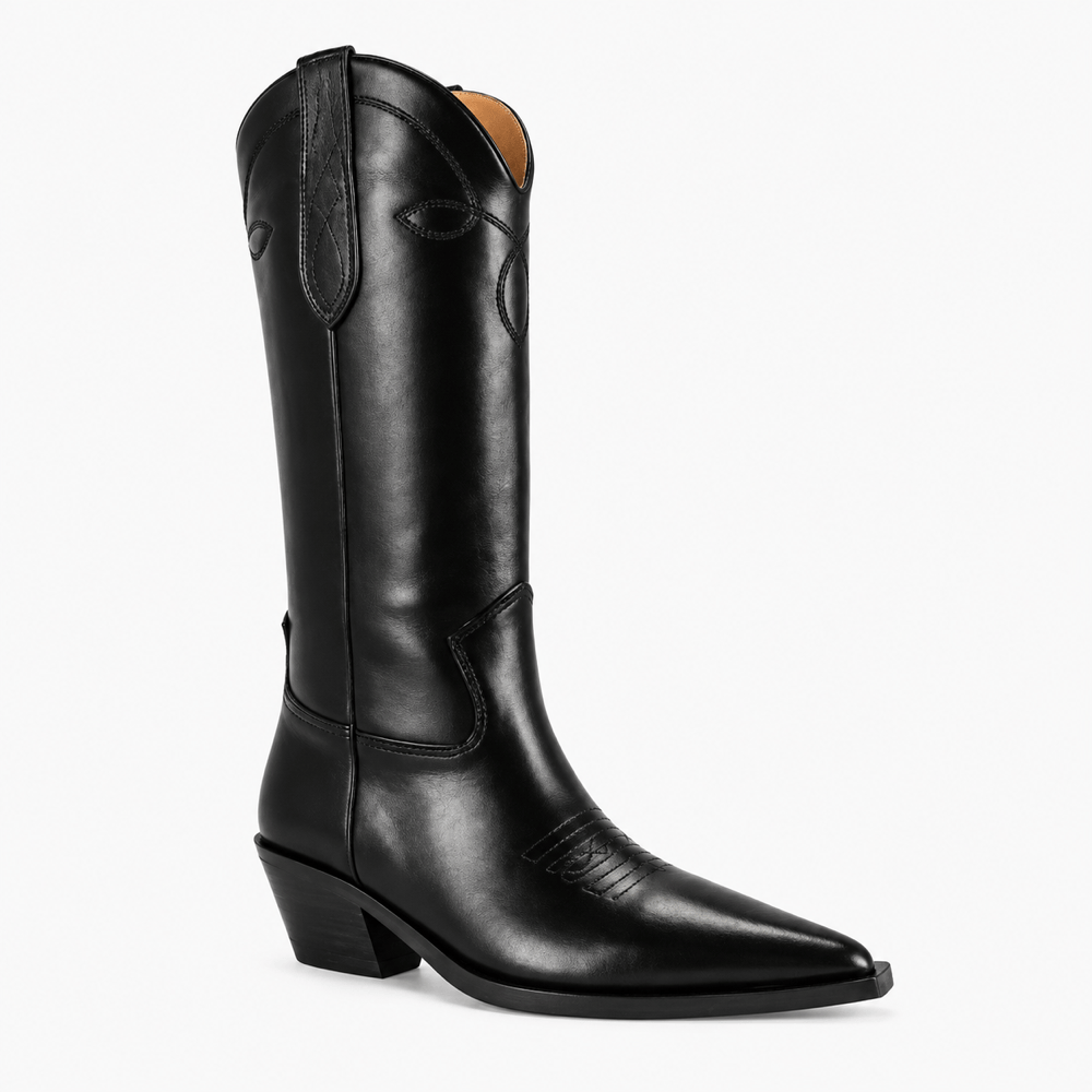 Women's Black Leather Western Boots