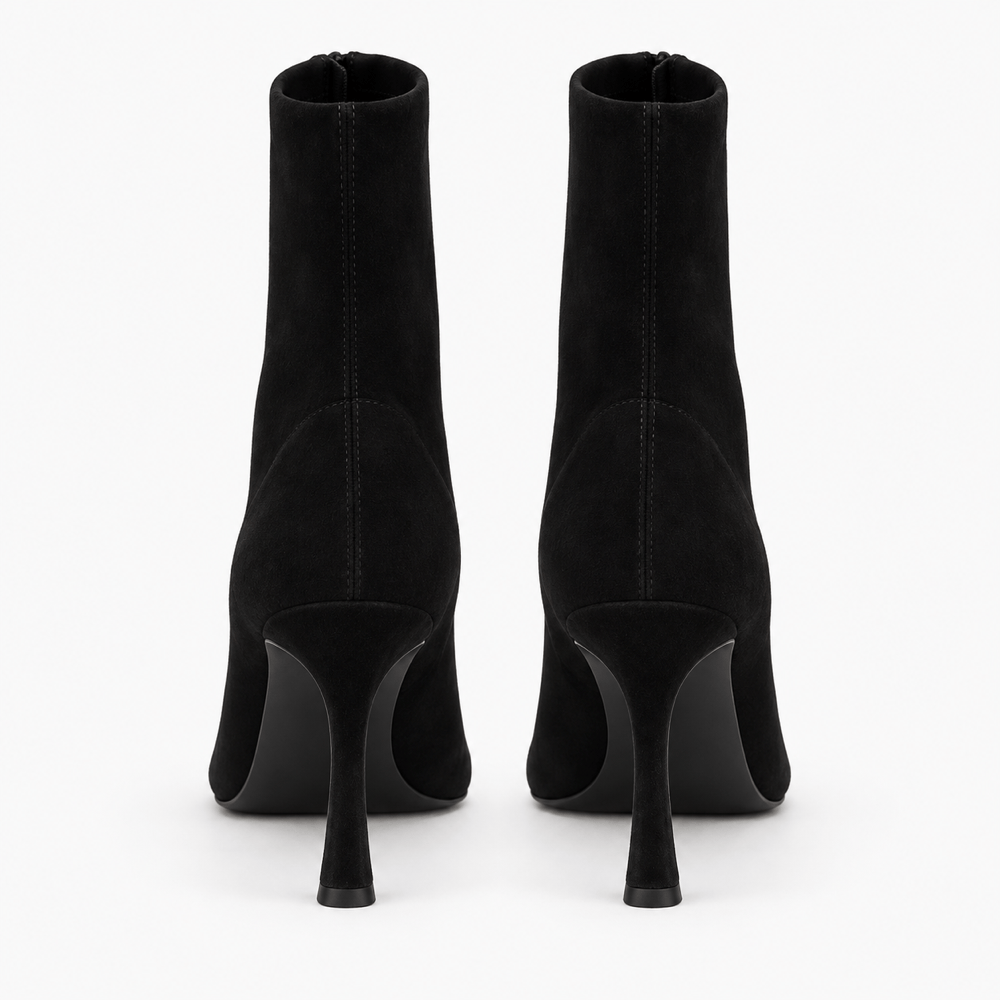 Women's Black Suede Heeled Ankle Boots