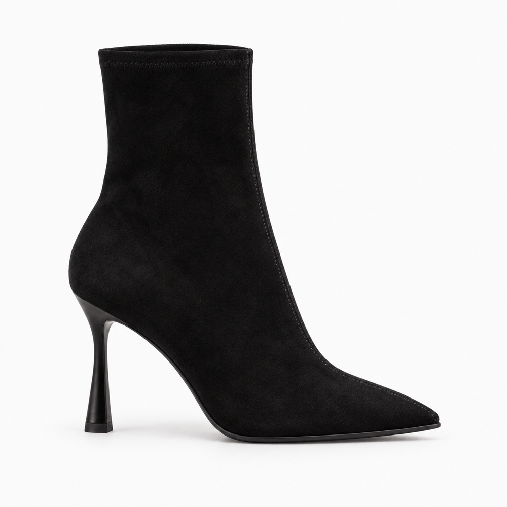 Women's Black Suede Heeled Ankle Boots