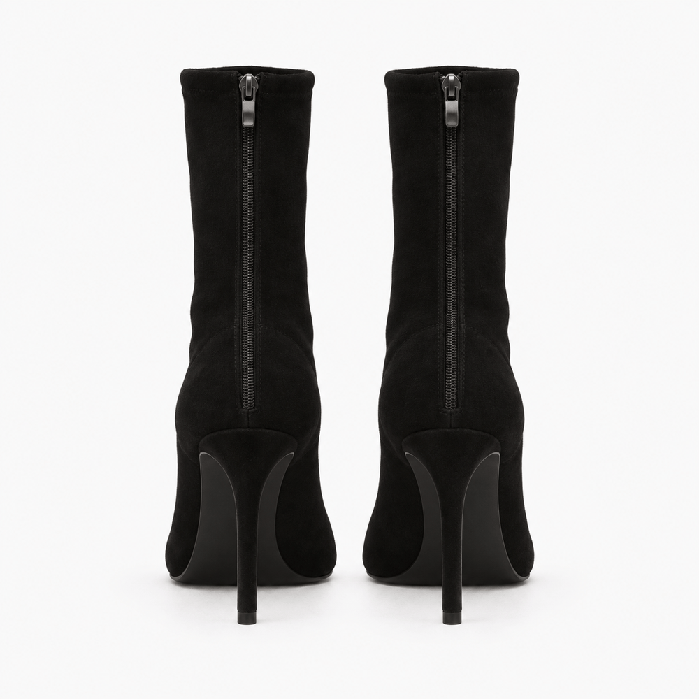 Women's Black Suede Heeled Boots
