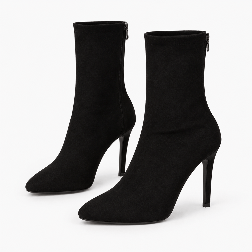 Women's Black Suede Heeled Boots