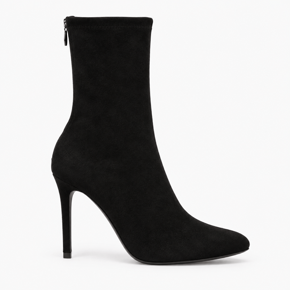 Women's Black Suede Heeled Boots