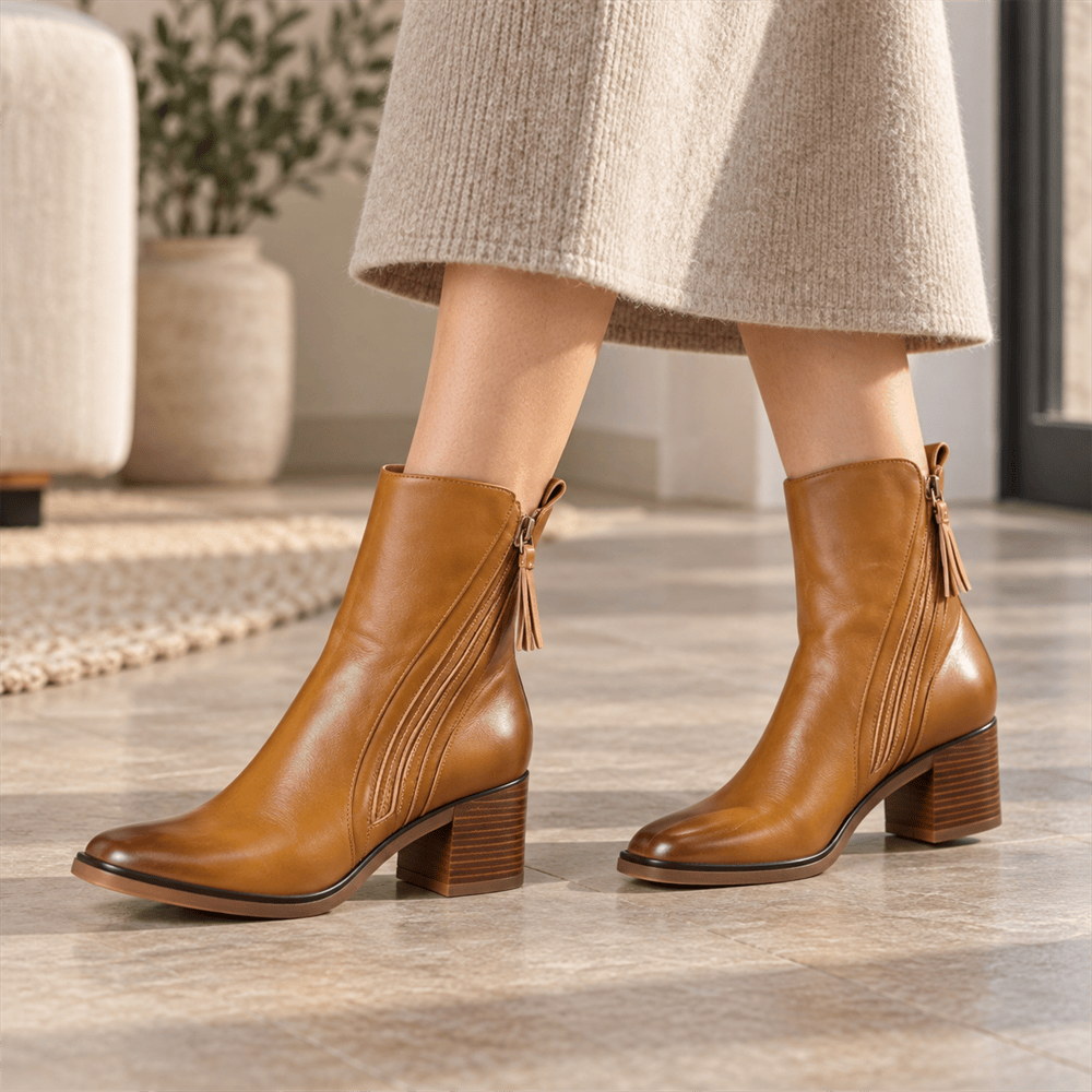 Women's Brown Flat Leather Ankle Boots