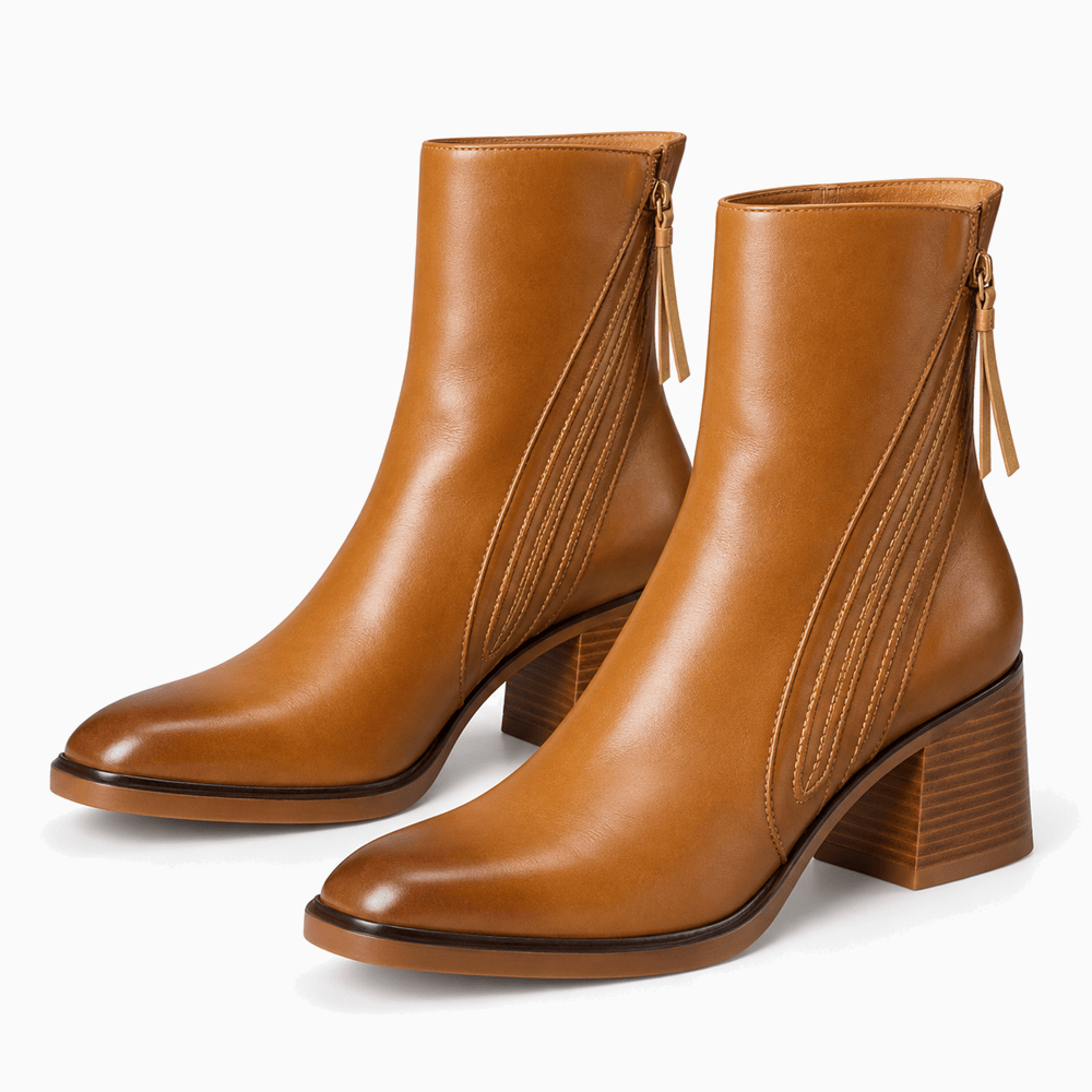 Women's Brown Flat Leather Ankle Boots