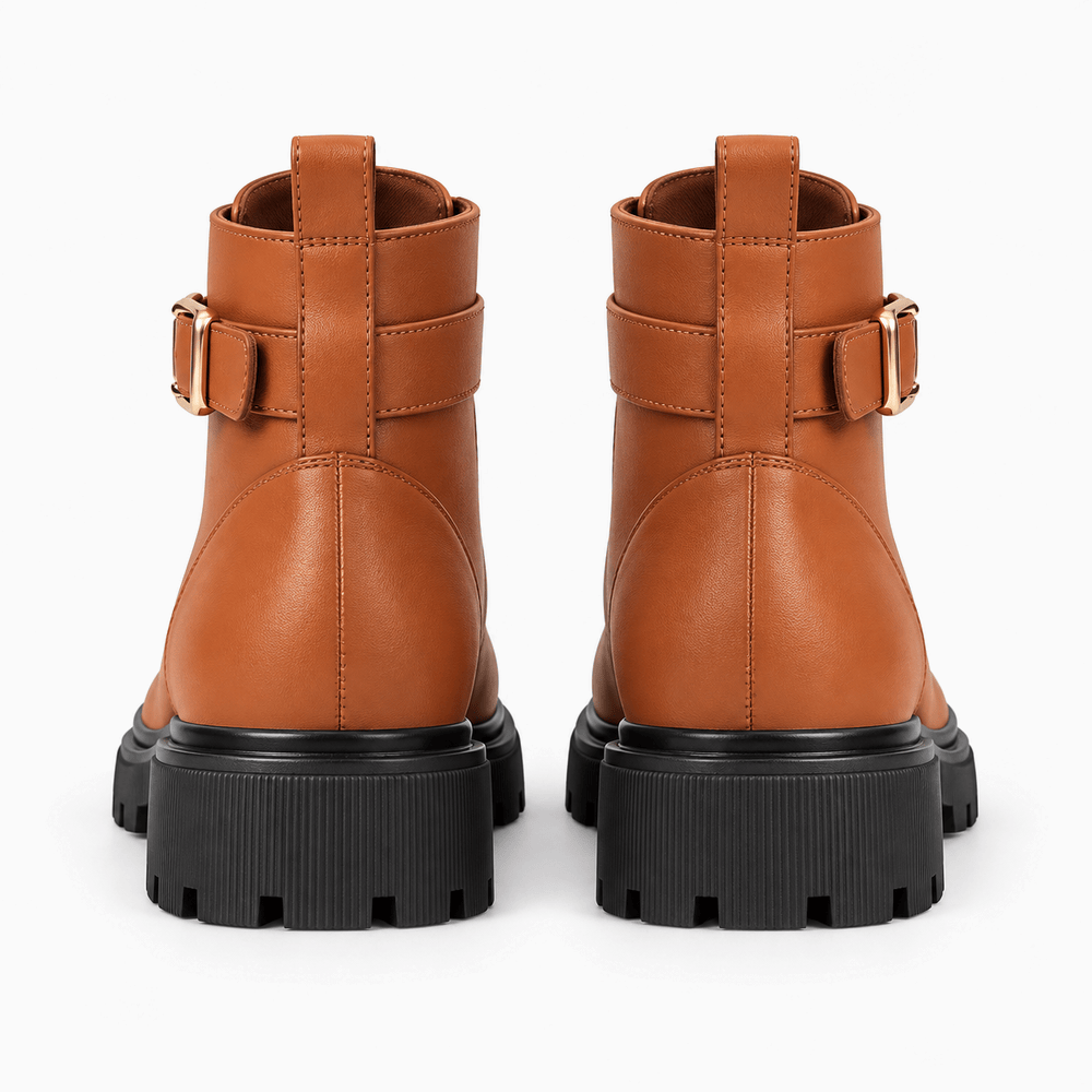 Women's Brown Flat Leather Ankle Boots