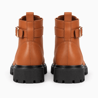 Women's Brown Flat Leather Ankle Boots