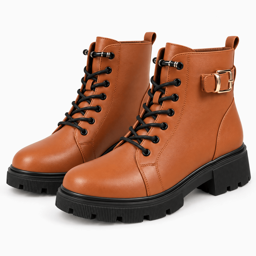 Women's Brown Flat Leather Ankle Boots
