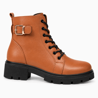 Women's Brown Flat Leather Ankle Boots