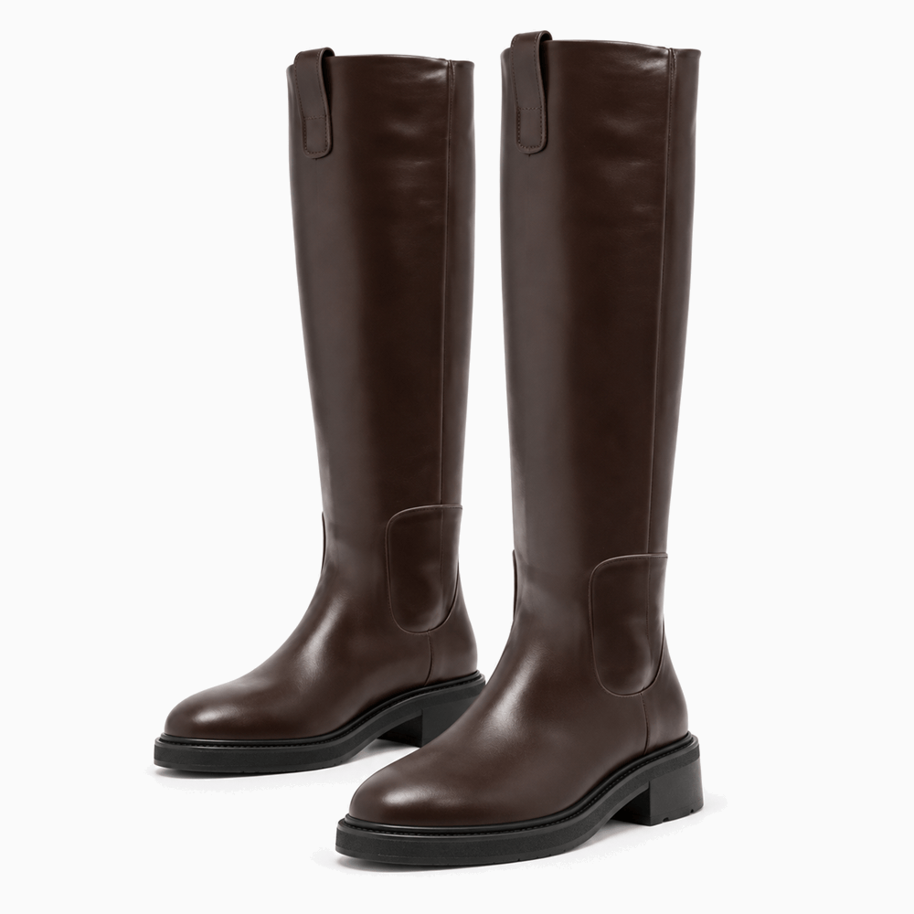 Women's Brown Flat Leather Boots