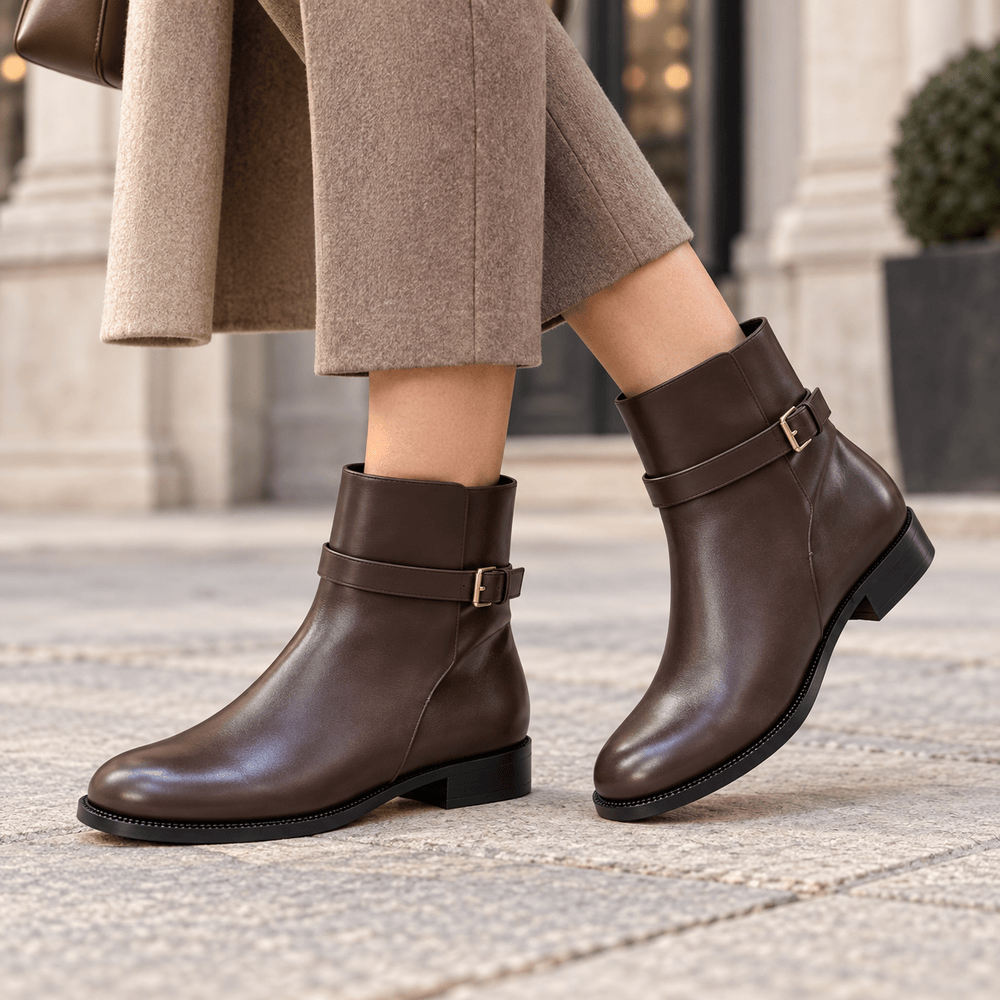Women's Brown Flat Leather Boots