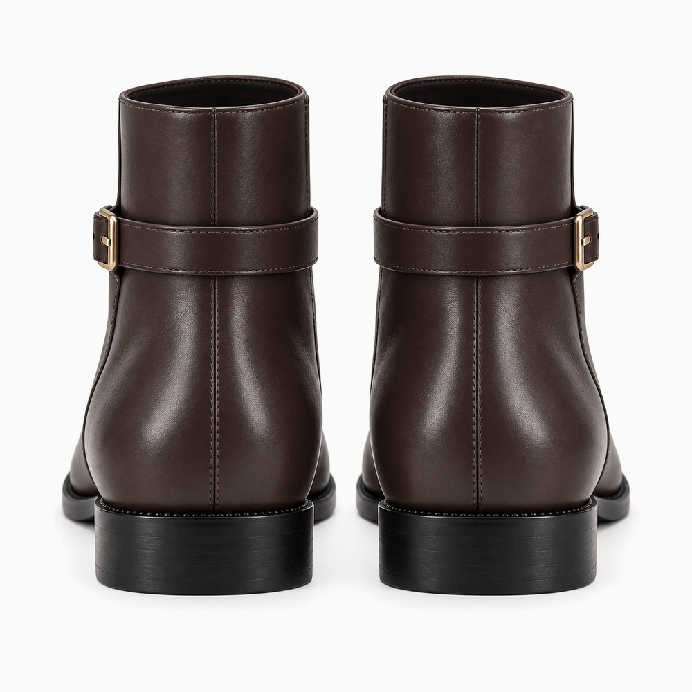 Women's Brown Flat Leather Boots