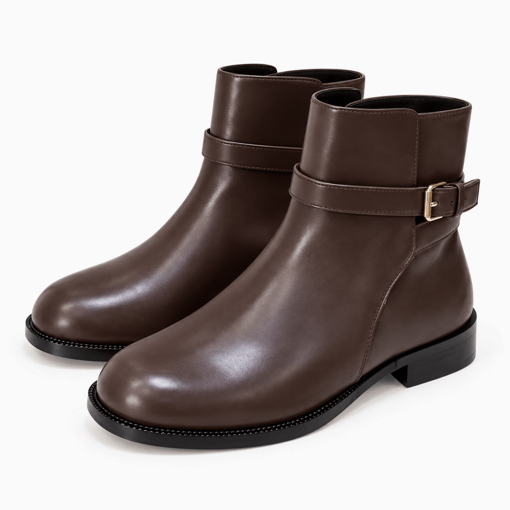 Women's Brown Flat Leather Boots
