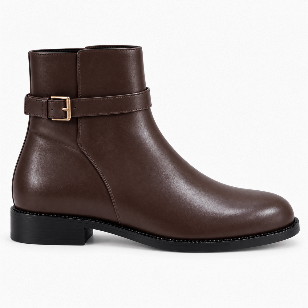 Women's Brown Flat Leather Boots
