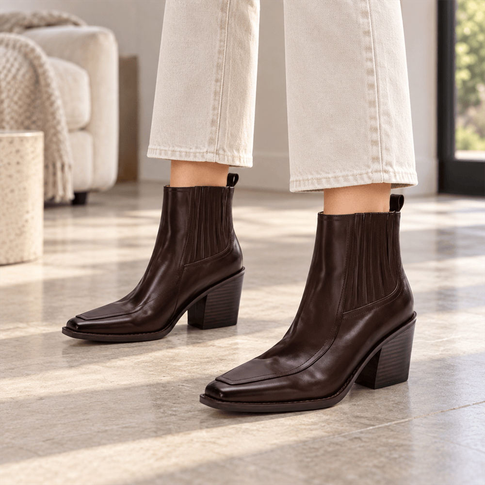 Women's Brown Leather Heeled Ankle Boots