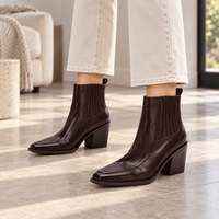 Women's Brown Leather Heeled Ankle Boots