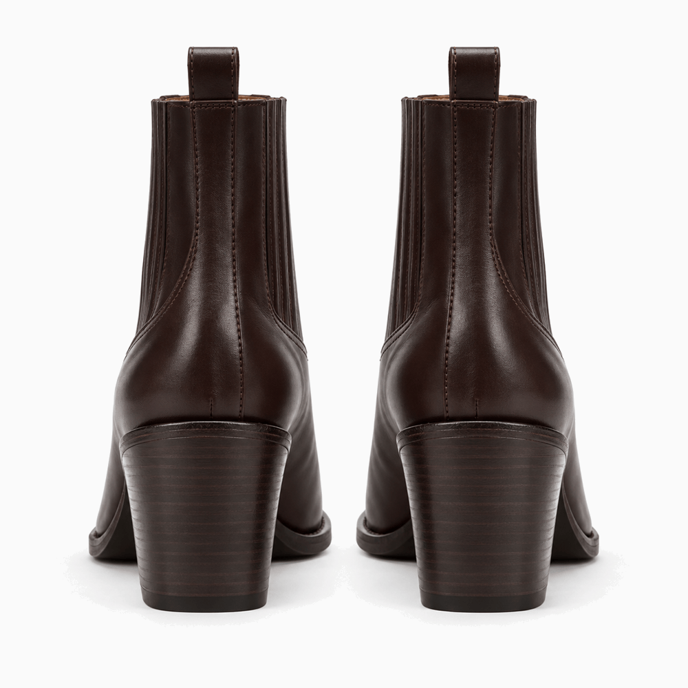 Women's Brown Leather Heeled Ankle Boots