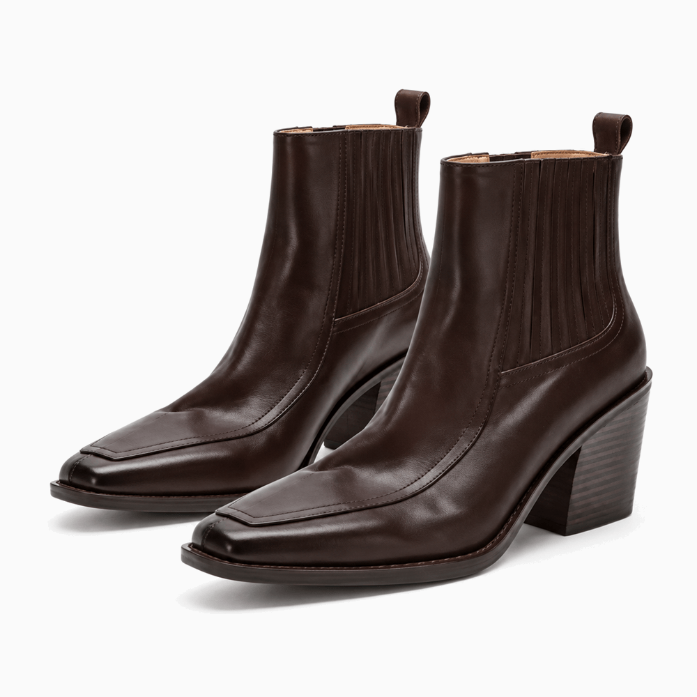 Women's Brown Leather Heeled Ankle Boots