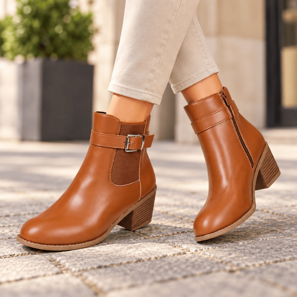 Women's Brown Leather Heeled Ankle Boots