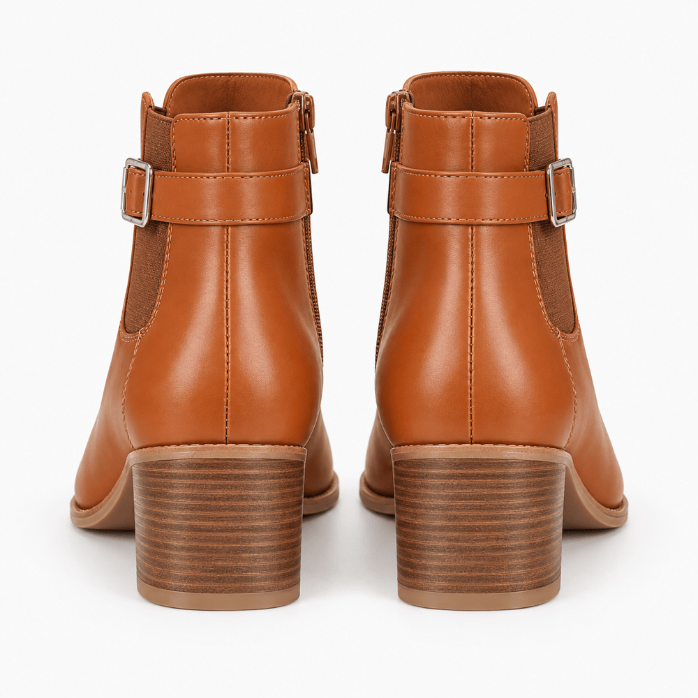 Women's Brown Leather Heeled Ankle Boots