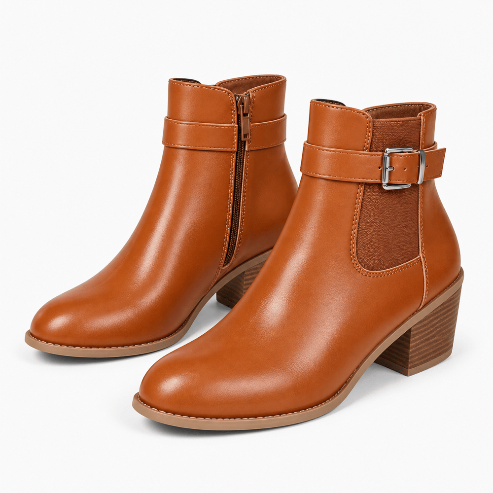 Women's Brown Leather Heeled Ankle Boots
