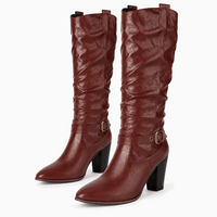 Women's Brown Leather Heeled Boots
